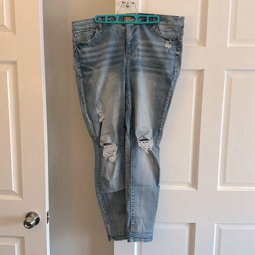 High rise distressed skinny jeans